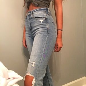 high waisted mom jeans w/ holes